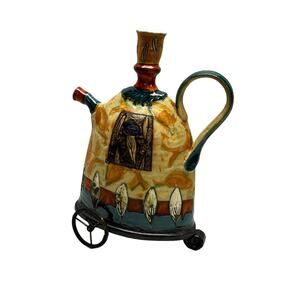 Danko Handmade In Bulgaria Large Wheel Thrown Pottery Teapot With Iron